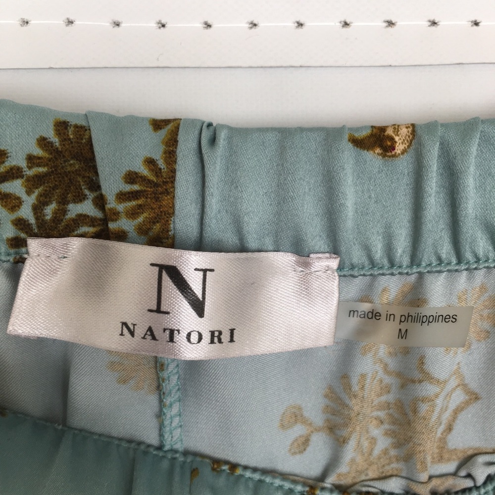 Natori Asian Print Satin Pants Blue Wide Leg Pull On Elastic Wast Women’s Size M - Picture 6 of 9
